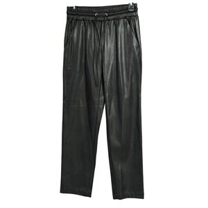 LOFT Faux Leather Jogger Pants Drawstring Elastic Waist Black Women's Size XS